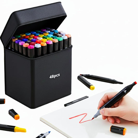 Touch Art Markers Set 48 Colors Dual-Tip Brush and Chisel Design with Carrying Case