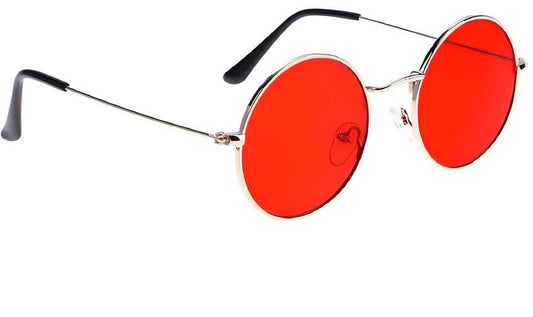 Unisex Red Silver Round Sunglass